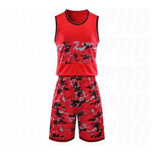 Conjunto de Uniforme de Baloncesto Profesional Unisex, Camuflaje Rojo, Sin Mangas, Secado Rápido, Cintura Elástica, Poliéster - Product Image 1