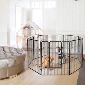 Recinto per Animali Domestici a 8 Pannelli, Robusto, Altezza 48 Pollici, Impermeabile, in Ferro, con Porta, Design Solido - Product Image 2