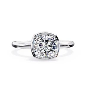 <b>Cushion</b> Cut Lab Grown Diamond Bezel Solitaire Ring Elegant Plain Shank Sustainable Jewelry for Engagement and Daily Luxury - Product Image 3