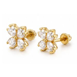 925 Silver Clover Fine Stud <b>Earrings</b> for Ladies with 18K Gold Plated Screw Back, Custom Zircon Cartilage Jewelry - Product Image 1