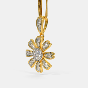 Collar con Colgante de Diamante en Forma de Flor en Oro Amarillo con Piedras Redondas de Corte Brillante, Cadena de Serpiente, Joyería de Lujo Unisex - Product Image 2