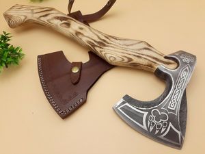Hacha de camping personalizada de acero al carbono con mango de madera, hecha a mano, para exteriores, con funda de cuero, OEM ODM, venta al por mayor - Product Image 4