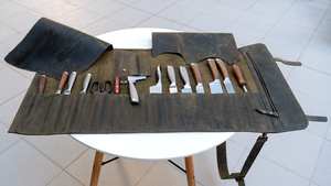 Bolsa Enrollable para Cuchillos, Duradera, con Ranuras para Cuchillos, Porta Tarjetas, Bolsillo Grande con Cremallera, Cuero Genuino, Tela, Hebillas de Latón, OEM LKR-0245 - Product Image 4