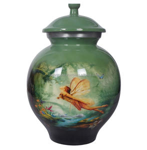 Urna de Cremación Moderna de Metal, Exclusiva y de Venta Rápida, con Escena de Bosque de Hadas/Mariposas Pintada a Mano, Ecológica, Florero de Mesa para el Hogar - Product Image 1
