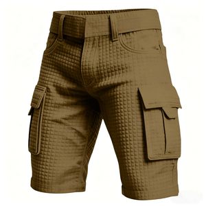 Men's Olive Green Canvas Cargo Shorts Mid Waist Breathable Quick Dry Spandex/Polyester Casual Bermuda Shorts Pockets Elastic - Product Image 5