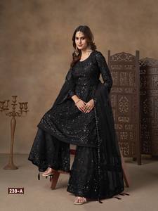 Traje Sharara Salwar Kameez Semisentado con Lentejuelas, Estilo Moderno para Bodas y Fiestas, Colección India/Pakistaní - Product Image 5