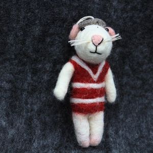 Handmade Plush Mouse Christmas Ornament Red Striped Sweater Cute Doll Decoration - Product Image 3