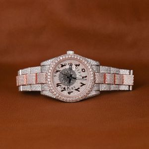 Splendide montre à diamants pour homme, 28 mm, analogique, quartz, luxe, bracelet en moissanite argentée, cadran en cristal saphir, mouvement ETA - Product Image 6