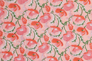 Tela de algodón con estampado floral de melocotón, impresa a mano, por yarda |   Estampado Botánico de Flor de Naranja |   Tela para Vestidos y Decoración del Hogar - Product Image 2