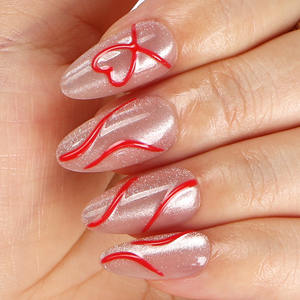 Ongles artificiels à presser personnalisés, style français, courts, carrés, pailletés, en amande, en ABS, marque privée, 24 pièces, sans pression, naturels - Product Image 1