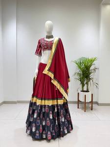 Traditional Indian Pakistani Women's Cotton Lehenga Set Red <b>Black</b> Embroidered <b>Floor</b>-<b>Length</b> Regular Fit All Seasons - Product Image 6