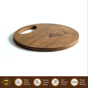 Planche à découper en bois d'acacia 100% naturel de qualité supérieure, durable, de forme ronde, faite à la main, avec poignée pour couper les légumes - Product Image 5