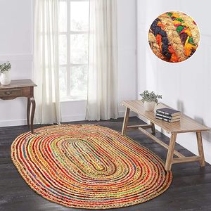 Alfombra Redonda Boho Hecha a Mano de Yute y Algodón Trenzado Multicolor de la India - Product Image 1