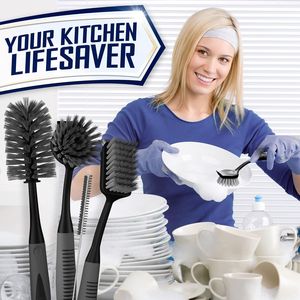 Set di 4 Spazzole per Piatti con Manico Lungo Antiscivolo, Spugne per Pulizia di Piatti, Bottiglie e Colliere - Product Image 3