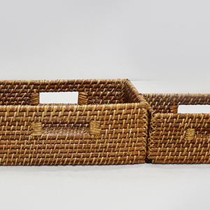 Natural Rattan Eco-Friendly <b>Storage</b> <b>Baskets</b> Set of 3 <b>Rectangle</b> Woven Organizer Handles Modern Multi-Purpose Neatening <b>Basket</b> - Product Image 4