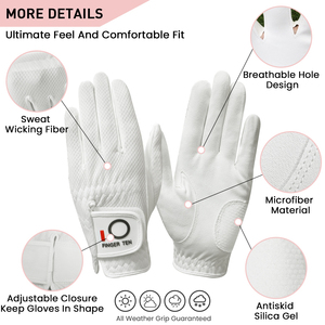 Gants de golf blancs haut de gamme en cuir Cabretta, respirants, avec sangle de poignet réglable, antidérapants, logo personnalisé, unisexe, pour les sports de plein air - Product Image 4