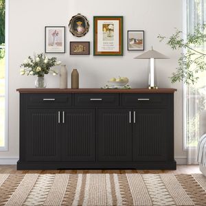 Credenza Moderna da 63 Pollici per Caffetteria, Mobile Buffet con 4 Ante e 3 Cassetti, Armadietto da Cucina in Legno con Design Scanalato - Product Image 2