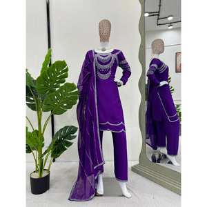 Conjunto de Traje de Chifón Morado de Diseñador para Mujer, Talla XL, con Lentejuelas y Remaches, 100% Poliéster - Product Image 4