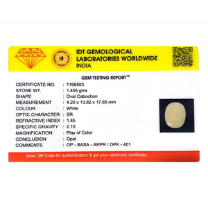 Natural White Opal Gemstone 7.28 Carat Certified Raw 20mm - Product Image 4