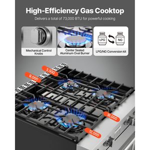 Cucina a Gas Indipendente in Acciaio Inossidabile da 29,9 Pollici con 4 Bruciatori Sigillati e Funzione Forno con Ripiani Facili da Raggiungere - Product Image 5