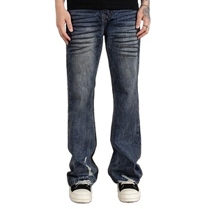 ARZINEN INDUSTRY Jeans de mezclilla para hombre, de pierna ancha y holgada, cintura media, lavado efecto nieve, vintage, 100% algodón, tejido sólido, cortavientos e impermeable - Product Image 1