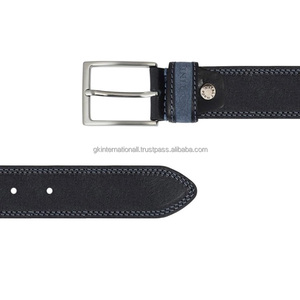 Cinturón informal de cuero curtido vegetal de grano completo con búfer a mano para hombres con hebilla de latón cambiable de doble costura - Product Image 5