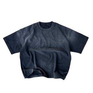Vente en gros T-shirt homme personnalisé de haute qualité, coupe droite, manches courtes, uni, effet vieilli, délavé à l'acide, effet soleil, double couche, 100% coton - Product Image 4