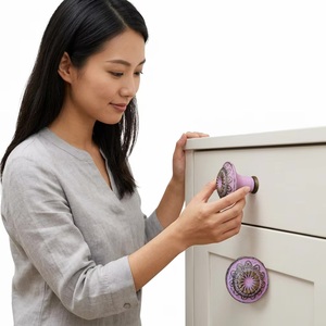 Ba Porcelain Cabinet <b>Knob</b> Round <b>Pink</b> Traditional Design <b>Drawer</b> Handle for Furniture - Product Image 4