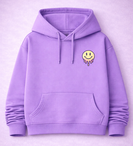เสื้อฮู้ดสีม่วงอ่อน – ลายกราฟิก 'Dripping Smile' – เสื้อสเวตเชิ้ตแบบสวมใส่สบายสำหรับทุกเพศทุกวัย เพิ่มความสบายและมีสไตล์ในแบบลำลอง - Product Image 1