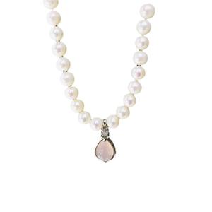 9-10mm Near Round Freshwater <b>Pearl</b> Necklace with Pink Agate <b>Pendant</b> S925 Pure Silver Accessories Gift Box for Mother's Day - Product Image 5