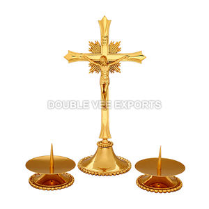 Juego de Altar de Latón de 3 Piezas con Espiga |   Juego de crucifijo y candelabro para iglesia - DOUBLE VEE EXPORTS - Product Image 2