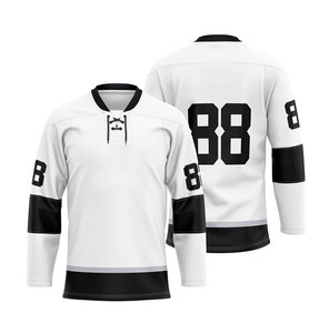 Jersey de Hockey sobre Hielo Negro y Dorado para Hombre, Número 88, Sublimado, Absorbente de Humedad, Manga Larga, Cuello en V, Uniforme de Equipo - Product Image 4