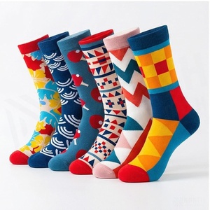 Crew <b>Socks</b> Geometric Pattern Blue Breathable <b>Running</b> <b>Socks</b> for Adults Spring Season - Product Image 3