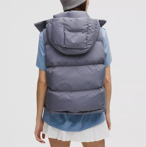 Chaleco Acolchado con Capucha para Mujer, Color Sólido, Ropa Exterior Informal, Cierre de Botones, Relleno de Poliéster, Largo Regular - Product Image 2