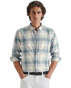 Chemise décontractée à carreaux bleu clair pour homme, en coton et polyester, à manches longues, boutonnée, pour les acheteurs en gros. - Product Image 1