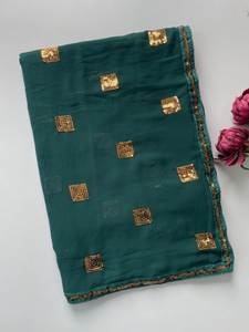 Sari de Georgette Sintético de Diseño con Bordado de Lentejuelas de 5mm y Blusa de Seda Banglori Bordada para Fiestas - Product Image 6