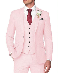 Traje de esmoquin clásico de 3 piezas para hombre con cuello mandarín, de lana tweed, corte ajustado, para boda, negocios o graduación: blazer, chaleco y pantalón - Product Image 3
