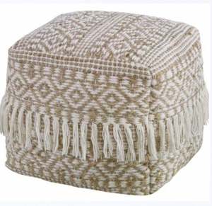 Pouf en tissu de bambou minimaliste moderne en corde de coton fait main, motif feuillage, décoration murale mobile, rempli de billes en PU pour salon - Product Image 3