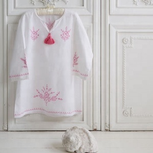 So comfortable Girl's Wear White Loose Fit Beautiful Embroidered Beach <b>Kaftan</b> Crafted With 100 % Soft Cotton Decor With Tassel - Product Image 2