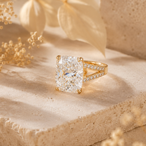 18K Yellow Gold <b>Cushion</b> Cut Moissanite Luxury <b>Wedding</b> Engagement <b>Ring</b> with Split Shank Pave Promise <b>Ring</b> for Women - Product Image 3