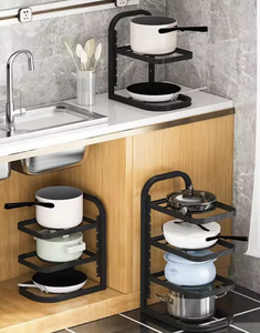 OEM/ODM Vietnam Adjustable Metal <b>Kitchen</b> Pot Pan Organizer <b>Rack</b> Carbon Steel Standing Storage Shelf Holder - Product Image 5