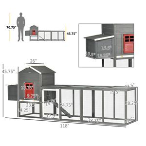 Pollaio Extra Large da 300 cm con Tetto in Asfalto, Casetta per Galline in Legno con Vassoio Estraibile, Gabbia per Quaglie e Nido - Grigio, Gabbie per Animali - Product Image 3