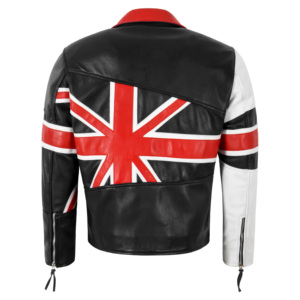 Custom 100% Genuine Napa <b>Leather</b> Union Flag Biker <b>Jacket</b> Men’s BRANDO British Flag Motorcycle <b>Leather</b> <b>Jacket</b> YKK Cross Zip - Product Image 6