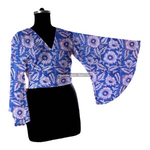 Haut court en coton imprimé à blocs aux couleurs vives, à nouer, pour femme, ouvert sur le devant, idéal pour l'été - Product Image 6