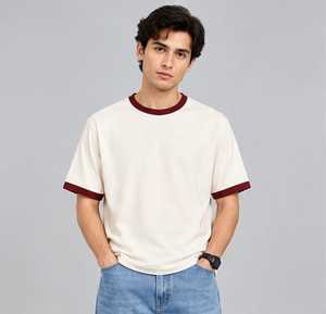 Men's for Short Sleeve T-Shirt <b>Red</b> Contrast Trim Front Regular Fit 100% Cotton Casual O-Neck Jersey <b>Top</b> Quick Dry Breathable - Product Image 1