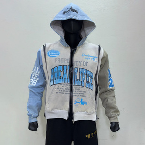 Customizable 3D Embroidered Heavyweight 100% Cotton Eco-Friendly Loose Fit ODM <b>Y2K</b> <b>Zip</b>-<b>Up</b> Oversized <b>Hoodie</b> Pocket Print Men - Product Image 3