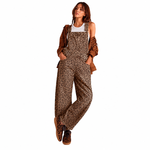 Women's Solid <b>Floral</b> Print Denim Overalls Mid Waist Regular Fit Casual Elegant Y2K Style Summer 100% Cotton Waterproof - Product Image 1