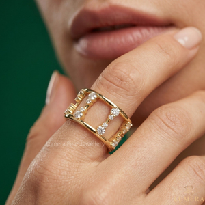 Anillo de Diamantes de Diseño Abierto para Mujer, Oro Amarillo, Anillo de Boda o Aniversario - Product Image 6