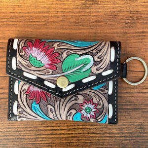 Multifunctional Popular Designer Hand Tooled Leather <b>Small</b> Coin <b>Purse</b> with Keyrings Western Genuine Leather Floral <b>Women</b> Wallets - Product Image 3