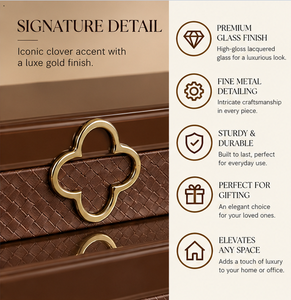 <b>Chocolate</b> Brown Glass Jewelry Storage <b>Box</b> with Clover Metal Accent Textured Finish Soft Lining Decorative Keepsake and Vanity Or - Product Image 5
